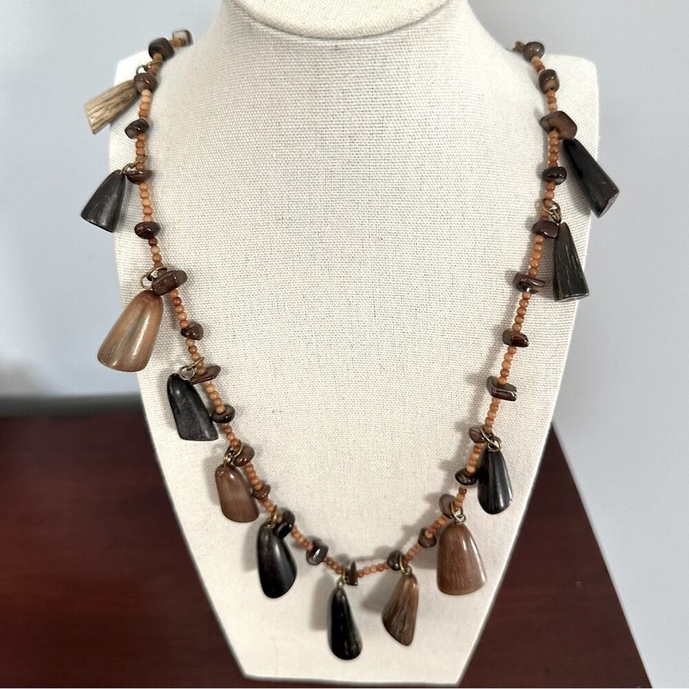 Beaded Brown Horn necklace faux Bohemian Boho  Beads  Western Coastal Cowgirl